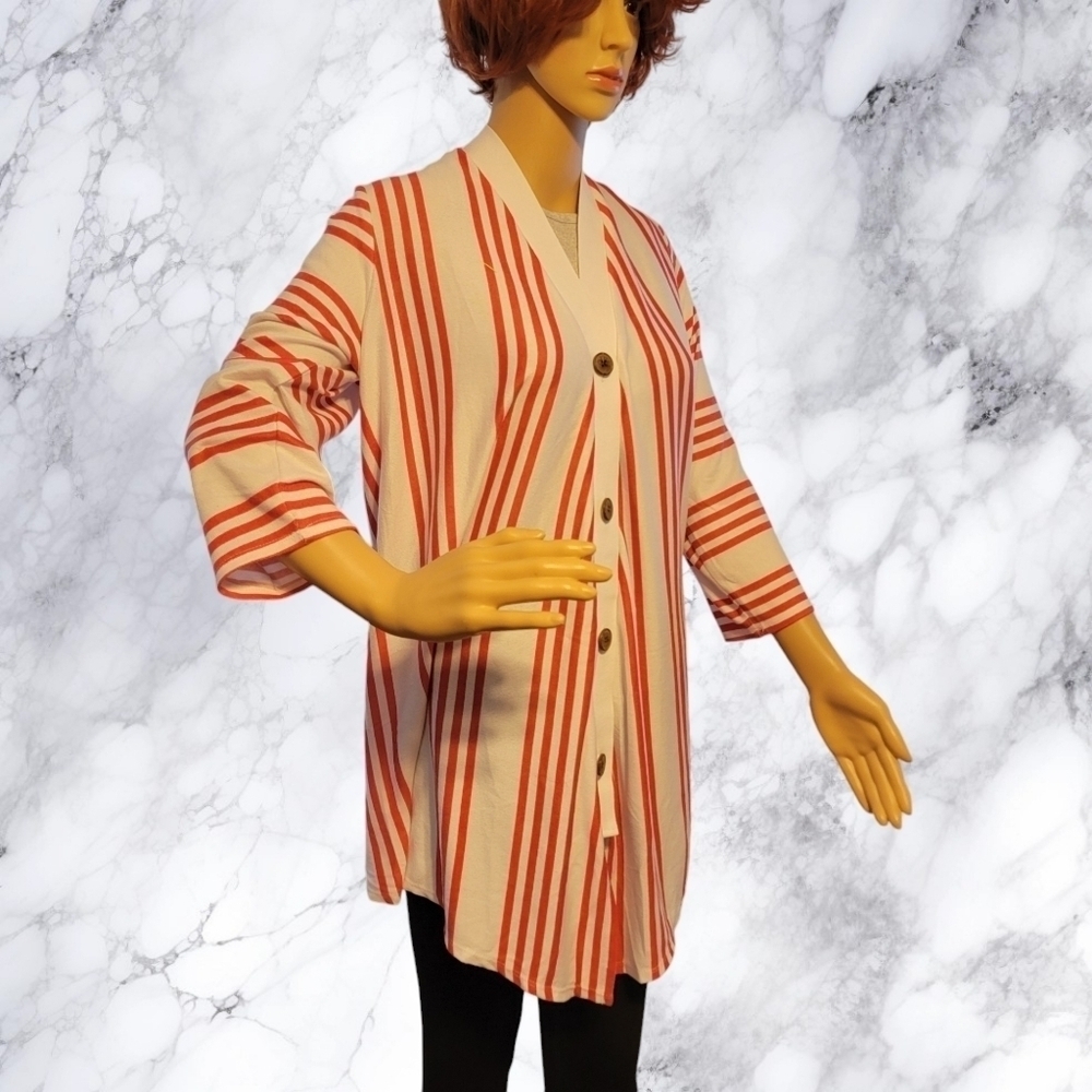 Susan Graver 2X Weekend Striped Cardigan Sweater Sunkissed Pink T08
